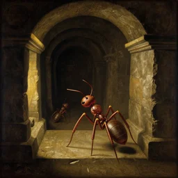 ant exploring  Dungeon.Luminous.Dramatic.Renaissance Painting