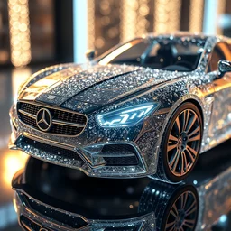 car made of glass sparkles, shine, glimmer, reflections, led light, highly detailed and intricate, hdr, sharp focus, photography, unreal engine, trending on artstation, photorealistic, octane, trending on deviantart