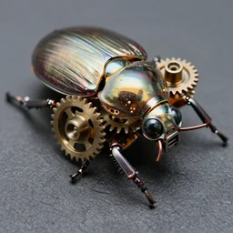 The gears and cogs inside autopsy robotic beetle, macro, knolling