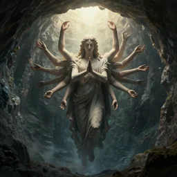 god with multiple arms and no face descending into the void