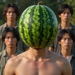 an semi realistic man with a watermelon head rendering by bana benedick, denning guy, eng kilian, fujita goro and jones, peter andrew, cinematic lighting, ray tracing, unreal engine 5,