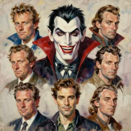 oil painting head portrait of vampire, by norman rockwell, jack kirby, alex ross, bergey, zdzislaw beksinski, ruan jia, jeremy mann, tom lovell, 5 0 s science fiction, pulp scifi fantasy marvel illustration