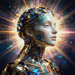 looking away ( ( god of ai art ) ), neuromancy, rene lalique, highly detailded,, by william - adolphe bouguerea, ( ( mutually assured digital destruction ) ) by gustav klimpt, cpu gpu wafer, glitch art