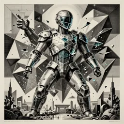 broken body armour with small shards of glass, avant garde monumental dynamic illustration by mobius, illusion surreal art, highly conceptual figurative art, intricate detailed illustration, controversial poster art, polish poster art, geometrical drawings, no blur