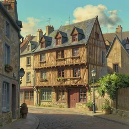 a cinematic highly detailed painting of quimper, france, studio ghibli