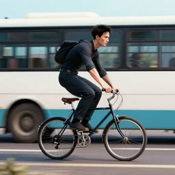 neo from the matrix jumping the worlds smallest bicycle over a bus