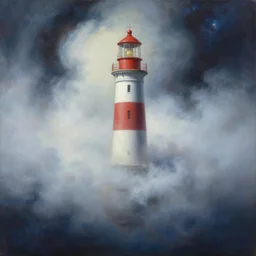 painting of oil, highly detailed, a lighthouse floating on cosmic space surrounded by fog, dreamy smoke, by eytan zana, by piotr jabłonski, by greg rutkowski