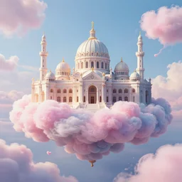 beautiful digital illustration of a floating Byzantine palace in the clouds, fluffy cotton candy clouds clouds, architecture, concept art, deviantArt, artsation, artstation HQ, HD, 16k resolution, smooth, sharp detail, amazing depth, octane, finalRender, Unreal Engine