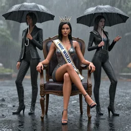 3 d octane render unreal engine of miss of the world in the rain sitting on the chair by conrad roset and artgerm and artgerm and artgerm and artgerm and artgerm and artgerm