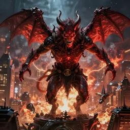a professional photographic portrait view picture of a demon attacking a city, photographic filter unreal engine 5 realistic hyperdetailed 8 k ultradetail cinematic concept art volumetric lighting, fantasy artwork, very beautiful scenery, very realistic painting effect, hd, hdr, cinematic 4 k wallpaper, 8 k, ultra detailed, high resolution, artstation trending on artstation in the style of albert dros glowing rich colors powerful imagery