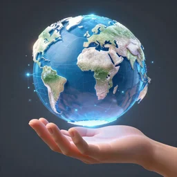 hand holding technological world 3d detailed image