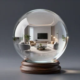 crystal ball with a modern home inside, octane render hyperdetailed,
