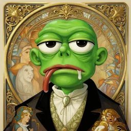 slimy 4 chan pepe, drool, portrait, intricate, elegant, highly detailed, digital painting, artstation, concept art, wallpaper, smooth, sharp focus, illustration, art by h. r. giger and artgerm and greg rutkowski and alphonse mucha