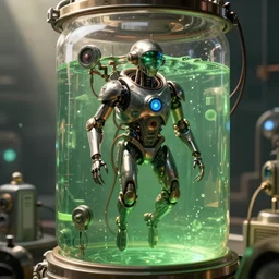 sci - fi, guild navigator mutant floating in a vat of green fluido, wires and sensors around, art by ismail inceoglu