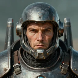 the doomslayer with energy armor as a realistic scifi knight, closeup portrait art by donato giancola and greg rutkowski, vintage retro scifi, realistic face, digital art, trending on artstation, symmetry!!