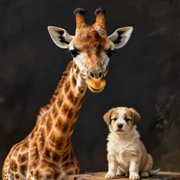 a giraffe with the boy of a puppy
