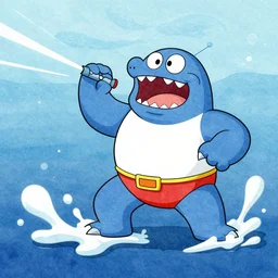 captain underpants fighting a sea monster, watercolor