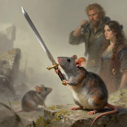 mouse holding up a needle as a sword, art by artgerm and greg rutkowski and magali villeneuve, d & d, fantasy, highly detailed, digital painting, trending on artstation, concept art, sharp focus, illustration