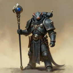 a full character painting of a grey seer skaven holding a ceremonial staff, rat person, vermintide, zdzislaw beksinski, lewis jones, dariusz zawadzki, wayne barlow, warhammer fantasy, cold hue's, warm tone gradient background, concept art