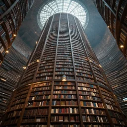 the library of babel stretches into the sky, digital art, cinematic