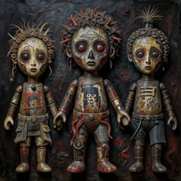 extremely highly detailed scary evil terrifying haitian black voodoo dolls paintings by Jean-Michel Basquiat, 8k, , high textures, hyper sharp, insanely detailed and intricate, super detailed, 4k HDR high quality