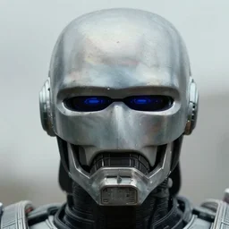 face macro shot, robocop movie 1 9 8 7, flat light, overcast