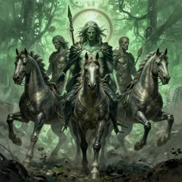 concept art by artgerm, pestilence of the four horsemen of the apocalypse, soft green natural light, intricate, war, highly detailed dark art, digital painting, artstation, concept art, smooth, sharp focus, illustration, art by greg rutkowski and luis rollo and uang guangjian and gil elvgren, symmetry!