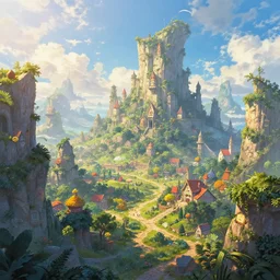 a fantasy world full of mystery and wonder, colorful, fantasy, rutkowski, professional artwork, sunny, clouds, detailed, artstation, jim burns,