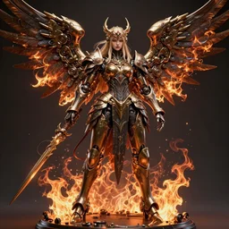 complex 3 d render hyper detailed ultra sharp of a beautiful ornate biomech valkyrie princess angel of death gorgeous, wings, steampunk, d & d, medieval dark fantasy, battle armor, fiery aura, dynamic, intricate, zbrush, octane render, 8 k, hd, cinematic, resin, rim light, symmetrical, proportional, art by takeshi obata & satoshi kon & artgerm & billelis & wlop & hirohiko araki