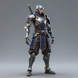 full body front view portrait of natural, bio - mechanical ninja samurai, character design, correct anatomy, concept art, digital illustration, ray tracing, ultra detailed, fantasy, neon lighting, intricate and highly detailed, coloured with lots of colour, pose, fantasy, sharp focus,