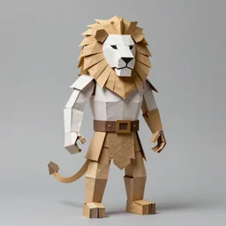 full body portrait of lion barbarian,  made of paper