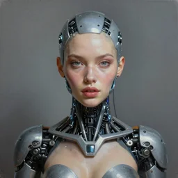 ultra realist soft painting of a single attractive cyborg female sillicon cyborg skin armored, photorealistic eyes render looking at camera, curiosities carnival, symmetry accurate features, very intricate details, focus, curvy, artstyle Tom Bagshaw, award winning
