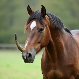 a strong horse with a rhino horn