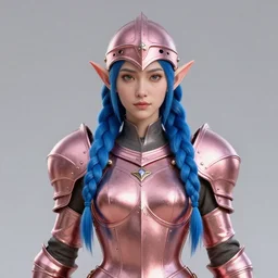 portrait of regal elf with long blue braided hair wearing rose gold breastplate, 3 d render by mandy jurgens, artgerm, and lu ji, centered, artsation contest winner, cgsociety, cryengine, concept art, photorealism, daz 3 d, sketchfab, zbrush, vray : 1 | helmet : - 1