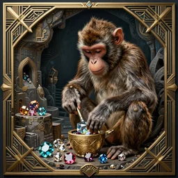 monkey mining for gems in a mine, concept art, insanely detailed and intricate, hypermaximalist, elegant, ornate, hyper realistic, super detailed, dark atmosphere, Art Deco, cinematic, trending on artstation, magic the gathering artwork n-4