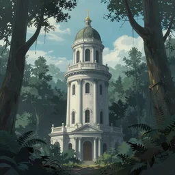 a neoclassical tower with dome on a magical gloomy mystical forest. by amano yoshitaka, by rembrandt, digital art, digital painting, artstation trending, unreal engine