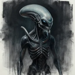 by Simon Bisley, Giger's alien, 8k, dark colors, sprayed with acetone