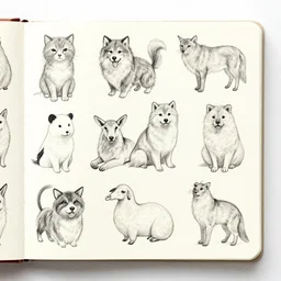 a sketchbook page filled with animal doodles by aaron blaise