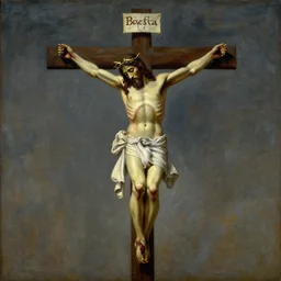 painting of Jesus Christ on the Cross, in the style of Wayne Barlowe,