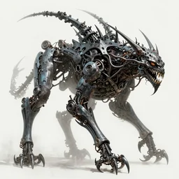 beast from chinese mythology, sharp, slender and densely arranged teeth, dystopian, cyberpunk, nanotech demonic monster horror, ominous, intricate, studio, art by anthony macbain + greg rutkowski + alphonse mucha, concept art, 4 k, sharp focus