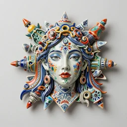 3 d graffiti sculpture, made of colorful and complex porcelain, popping out of the frame by digitaldoes