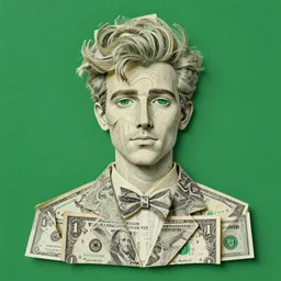 a green portrait of prince made out of dollar bills in the style of mimmo rotella, smooth, sharp focus, artstation