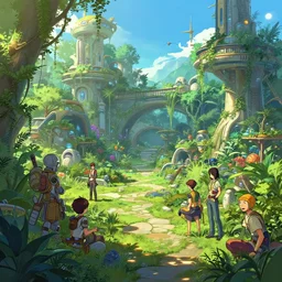photo environement post futurist garden : 4, 4 k rtx hdr volume light concept studio matte painting environement digital illustration style art that looks like it is from borderlands and by feng zhu and loish and laurie greasley, victo ngai, andreas rocha, john harris by jesper ejsing, by rhads, makoto shinkai and lois van baarle