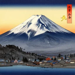 Ukiyo-e depiction of Mount Fuji at sunrise