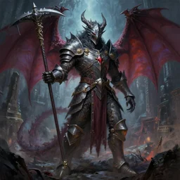 A terrifying dragon-man Behemoth-Knight antagonist with plate-reinforced clothing and a flail weapon is guarding the grimdarkest dungeon depths. trending on Pixiv. trending on ArtStation. A vibrant digital oil painting. A highly detailed fantasy character illustration by Wayne Reynolds and Charles Monet and Gustave Dore and Carl Critchlow and Bram Sels | A concept of Melancholic Euphoric heartshine in the crush of oblivion.