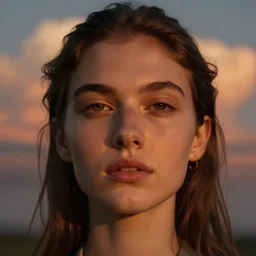 pieta face closeup as sunset cloud by