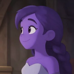 susie from deltarune, purple skin, fantasy painting, smile, headshot, dramatic lighting, profile photo