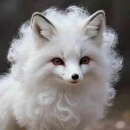 white - haired fox, poofy fluffy round boy like a cloud cotton ball fluff static afro furball