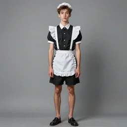 full body painting of grumpy handsome thin beautiful young man in his 2 0 s named min - jun in a modest french female maid outfit, modern clothing, elegant, clear, painting, stylized, sharp facial features, pouty, highly detailed, art, art by alphonse mucha