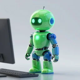 a robot that is glowing green and blue, a computer rendering by mike beeple winkelmann, cgsociety, les automatistes, rendered in cinema 4 d, hard surface modeling, vray tracing